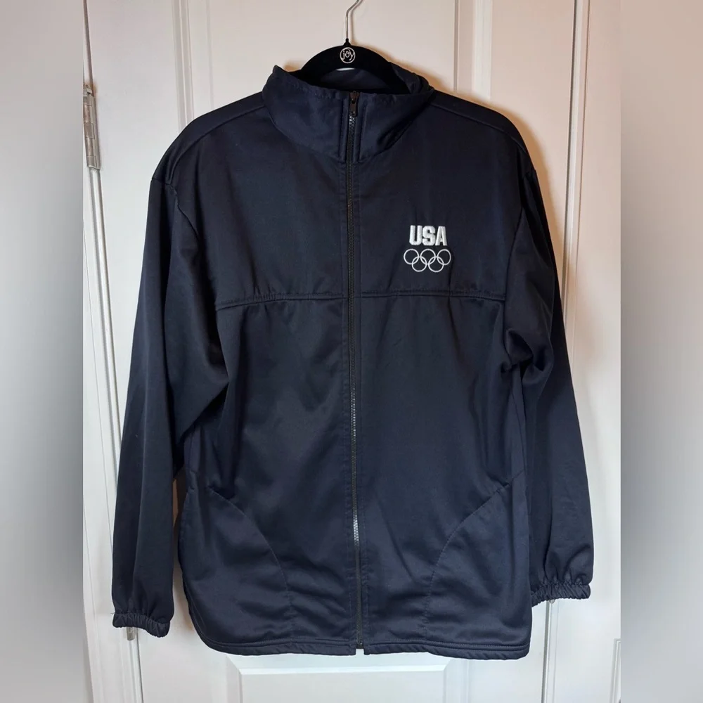 USA Olympic Committee Track Jacket L Black Early 90s Vintage Athleisure